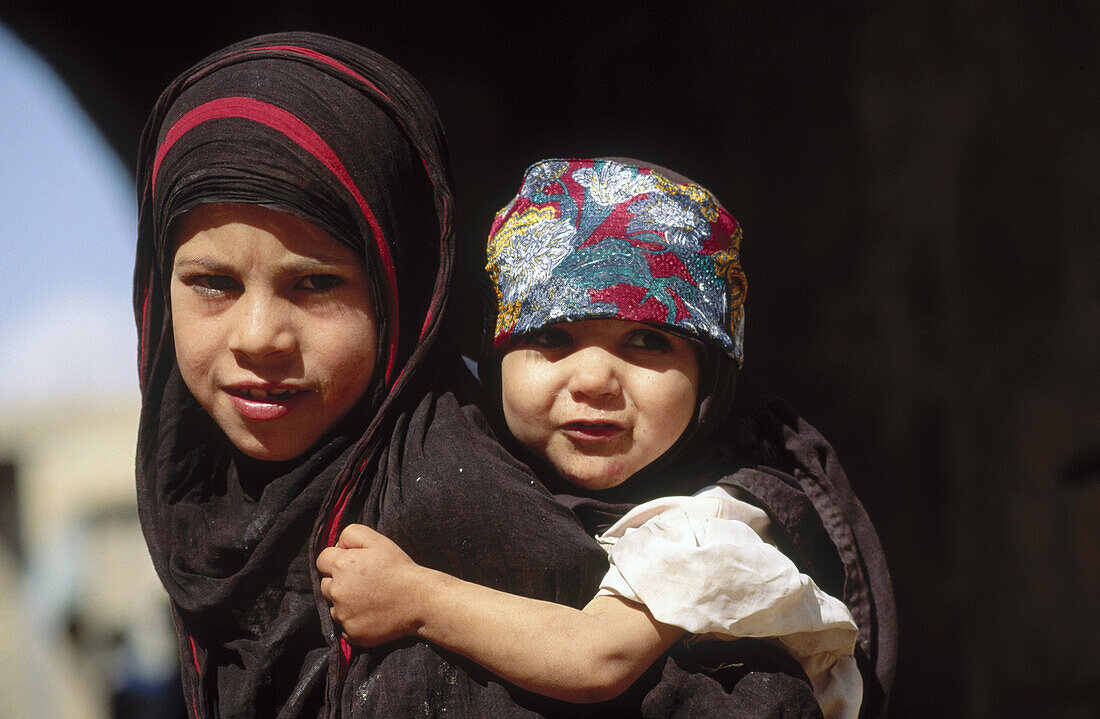 Two little girls. Amran. Yemen.