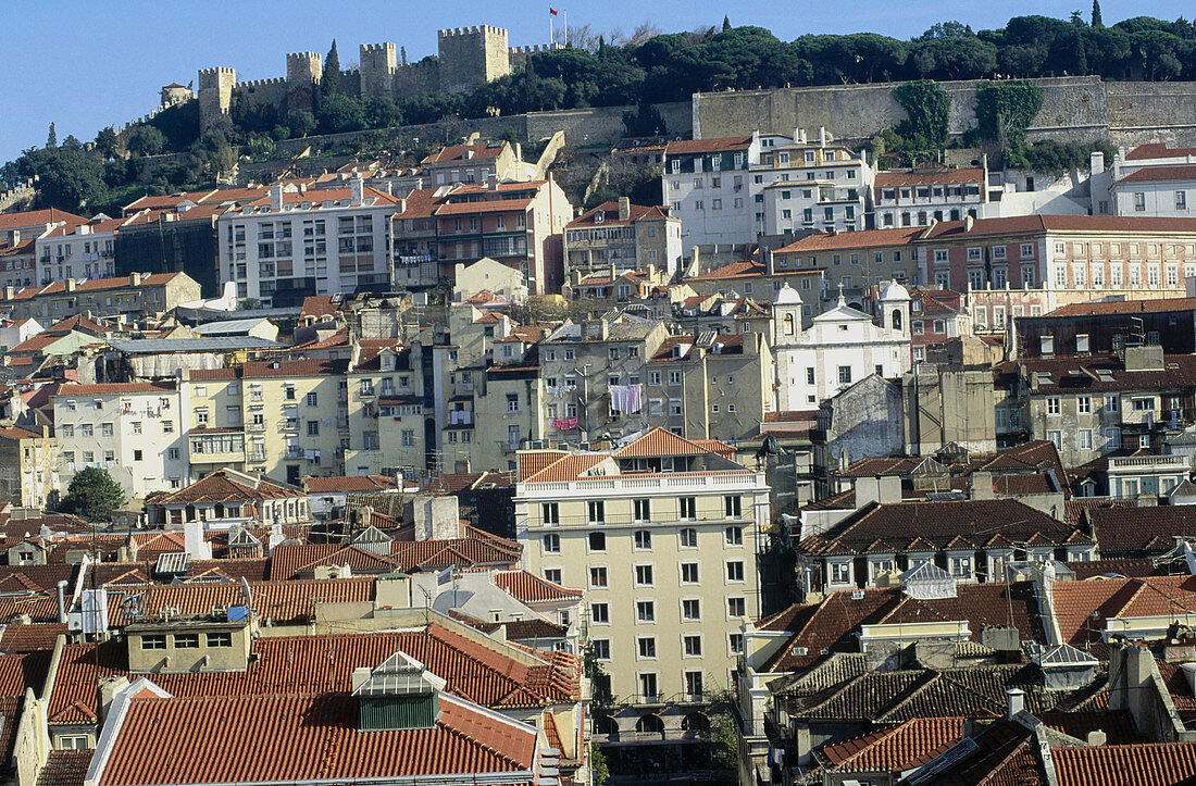 St. George s castle in background. Baixa. Lisboa. Portugal.