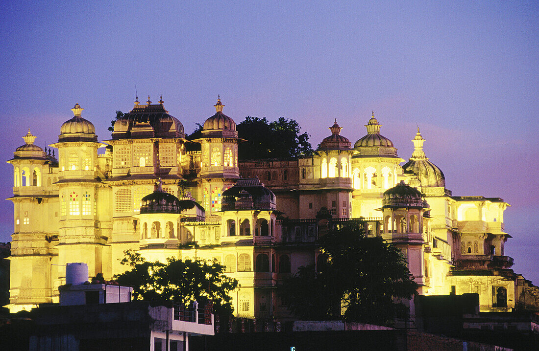 City palace after dusk. Udaipur. Rajasthan. India