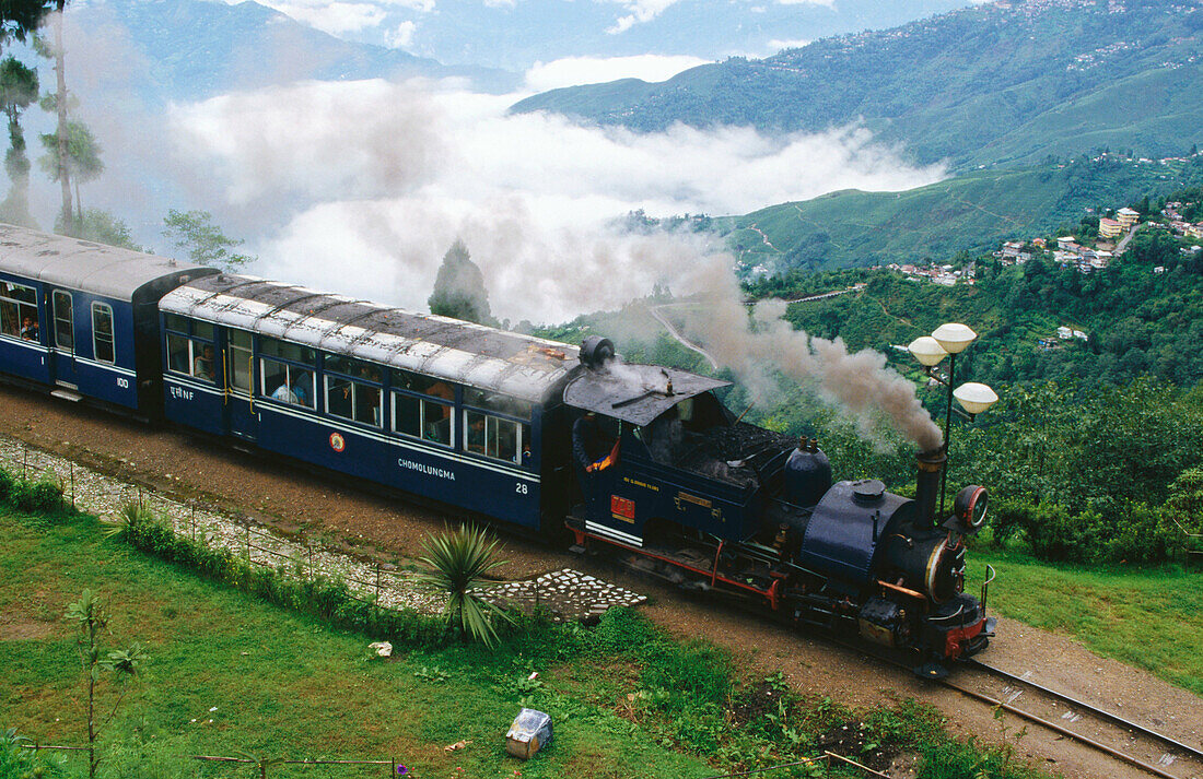 1889 steam engine toy train in Darjeeling . West Bengal. India