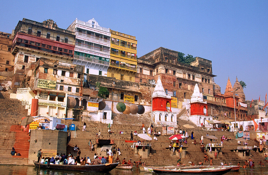 Ahilyabai Ghat at Ganga River. Varanasi. Utar Pradesh. India