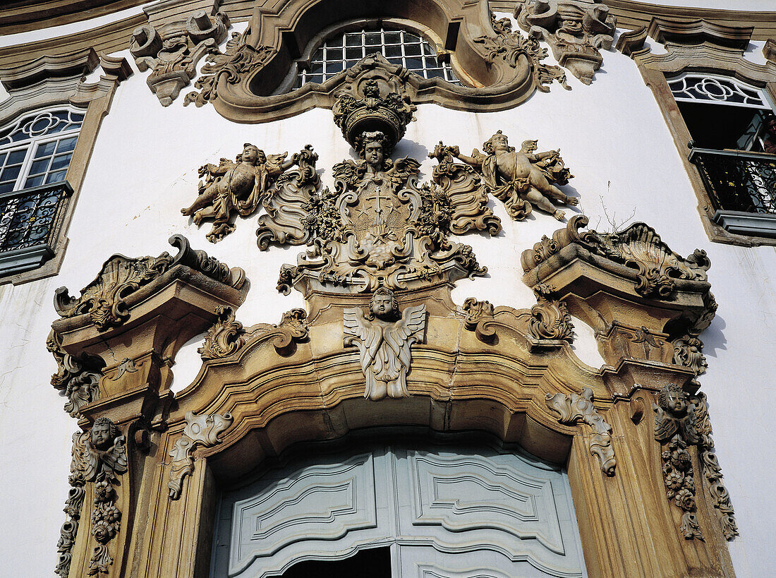 Detail of Igreja Nossa senhora baroque facade. Ouro Preto. Minas Gerais. Brazil