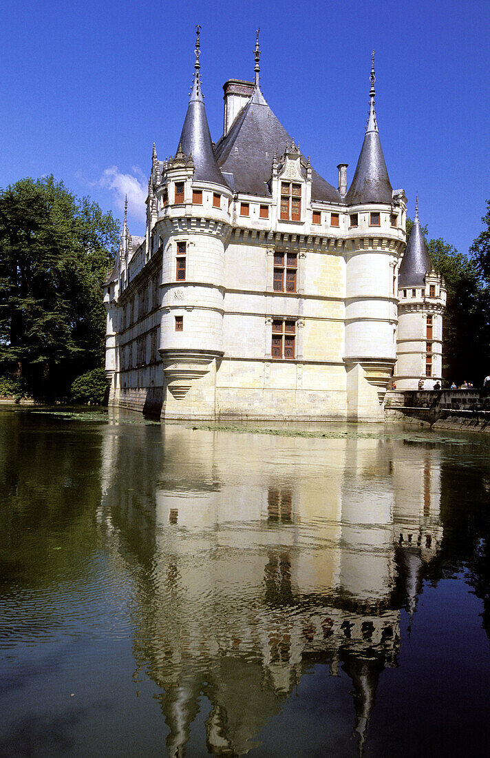 Azay-le-Rideau Castle (1518-29) and Indre River. Loire Valley. France