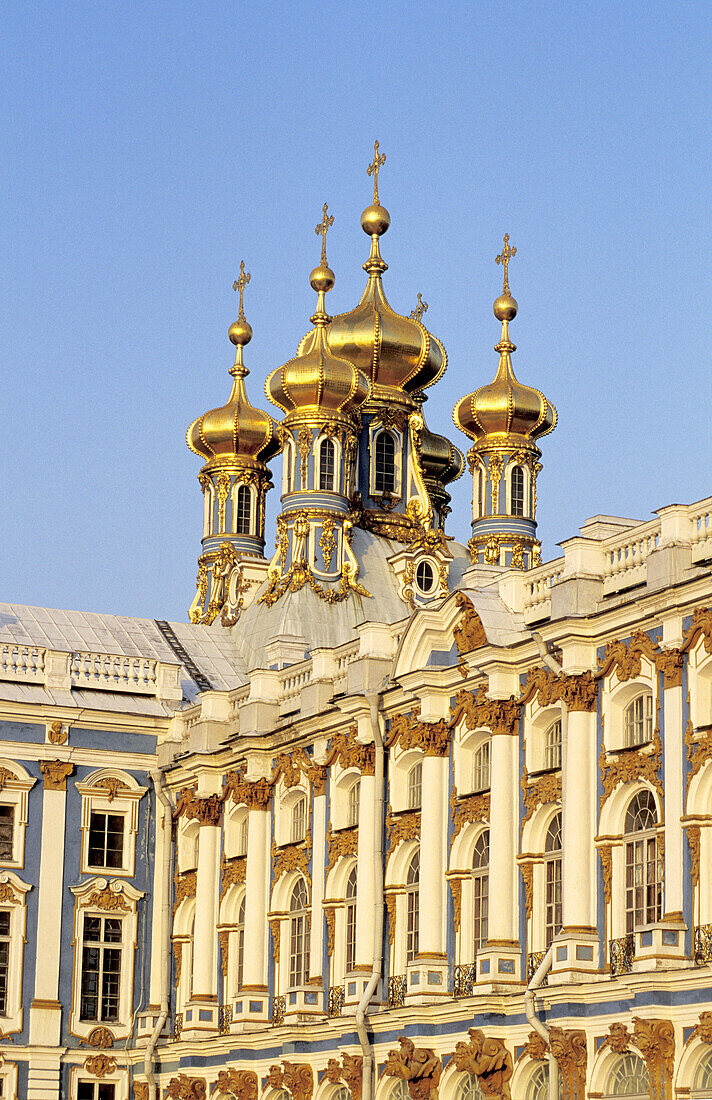 Inner yard facade and church belfries of Catherine Palace. Pushkin. St. Petersburg. Russia