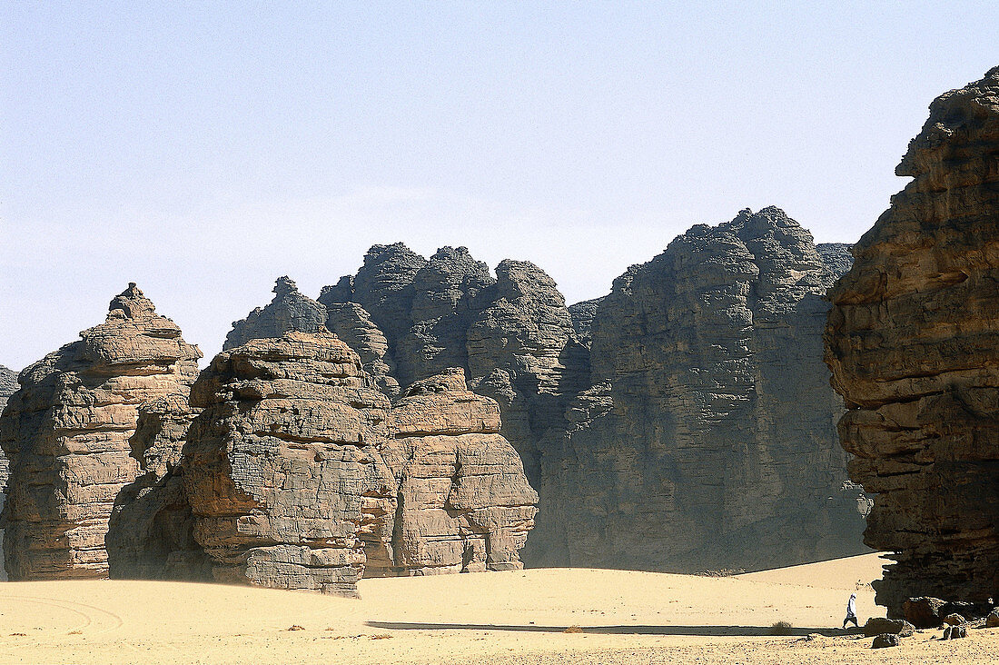 Landscape of rocks near Djanet oasis. Tassili n Ajjer area, Sahara desert. Algeria