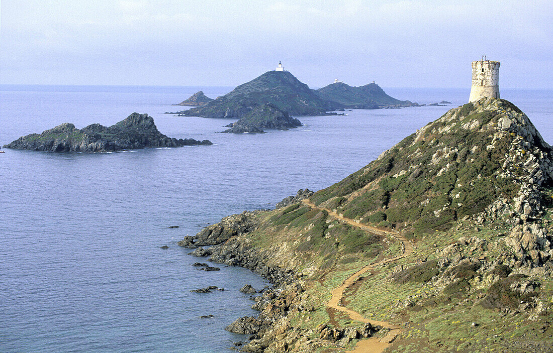 Iles Sanguinaires and Genoese watchtower. Corsica Island. France