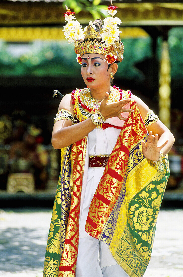 Female dancer. Barong performance in Batubulan. Bali island. Indonesia