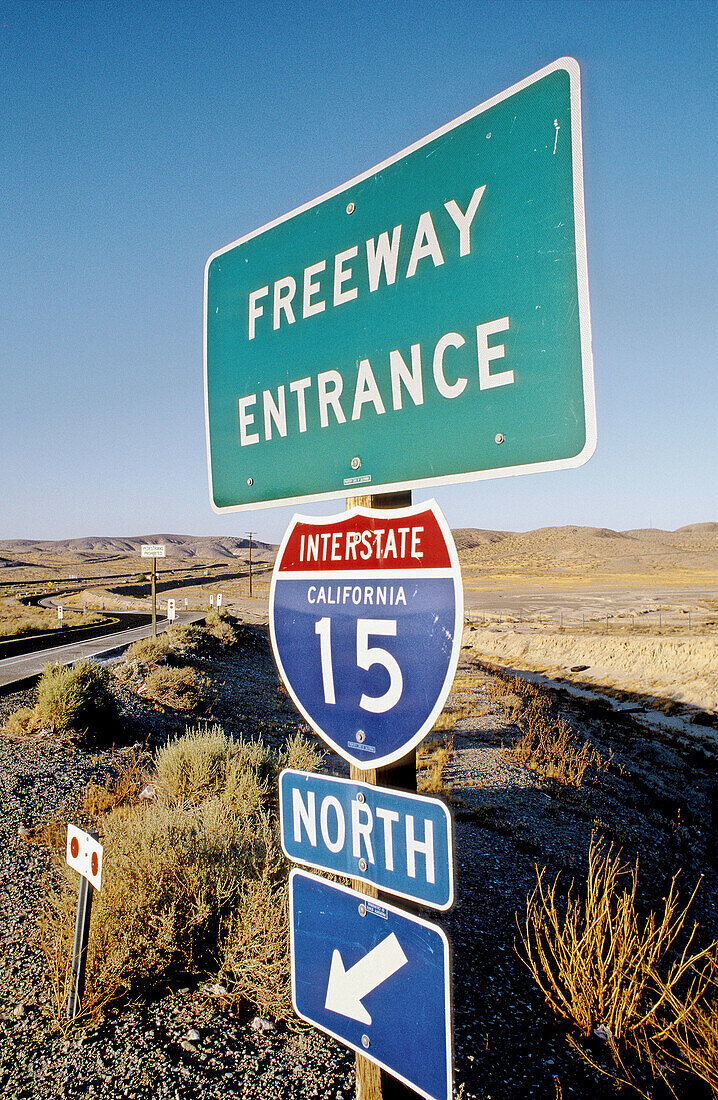 Freeway entrance after San Bernardino. Los Angeles. California. USA.