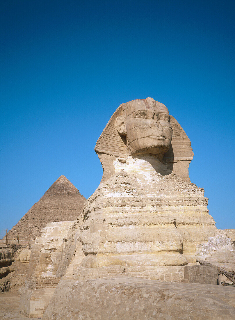 The Sphinx and Pyramid of Chephren. Gizeh. Egypt