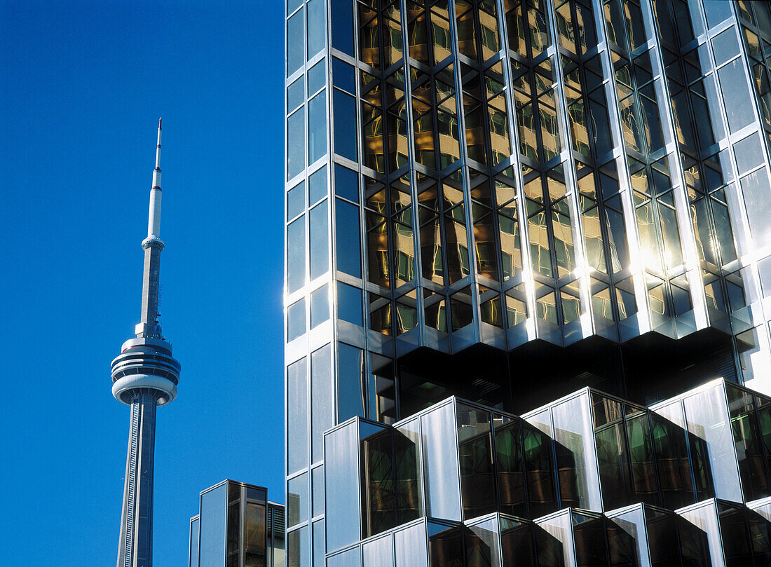 CN Tower and office buildings at fore. Toronto. Ontario, Canada