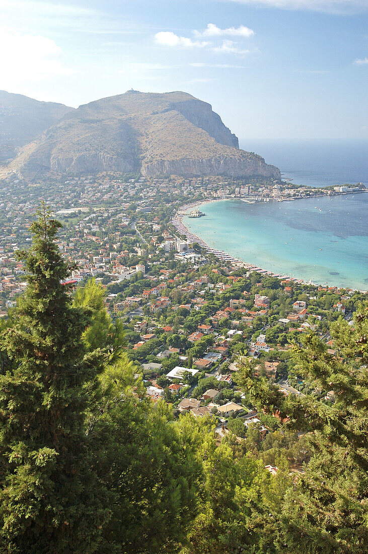 Overview on the seaside resort of Mondello near Palermo. Sicily. Italy