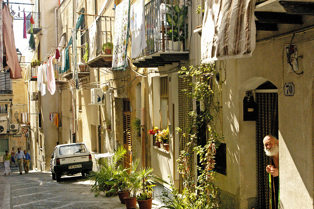 Small street in Cefalu. Sicily. Italy