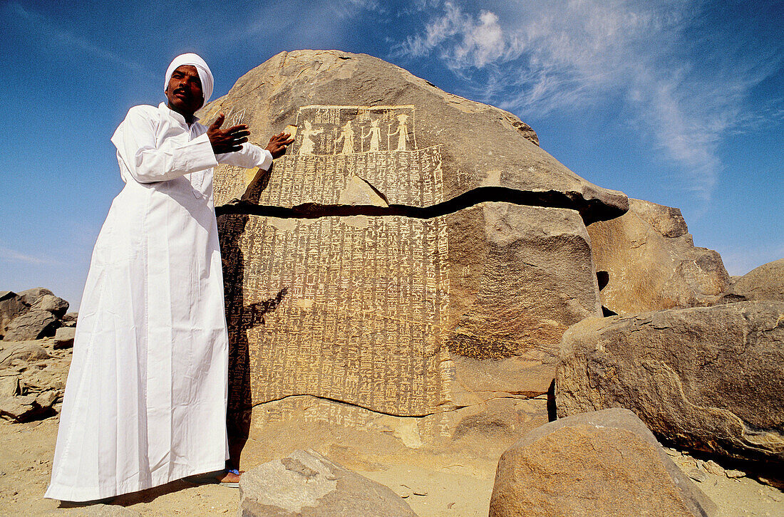 Pharaonic grafittis on rocks. Sehel island on Nile near Aswan. Nubia. Egypt