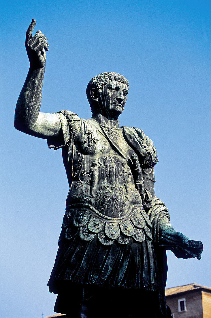 Statue of Trajan on Via dei Fori Imperiali. Rome, Italy
