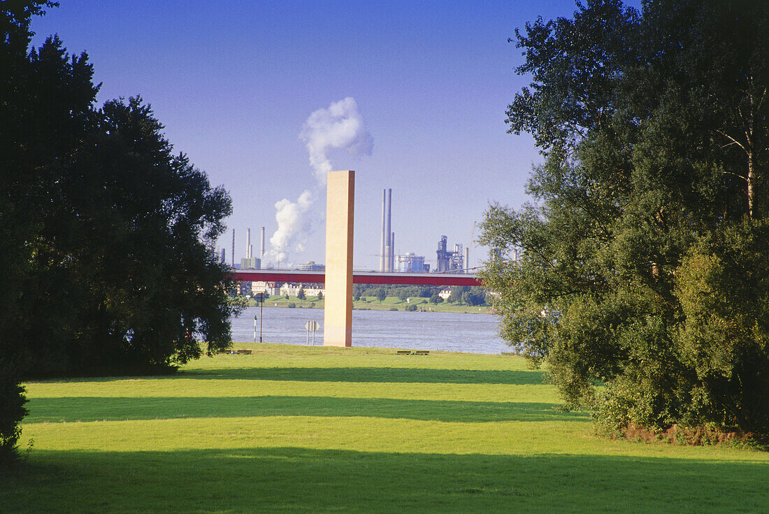 Stahlplastik Rheinorange, Ruhrmündung, Duisburg, Nordrhein Westfalen, Deutschland