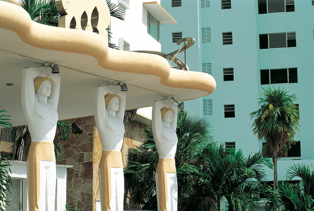 Art Deco hotel porch. Miami Beach. USA