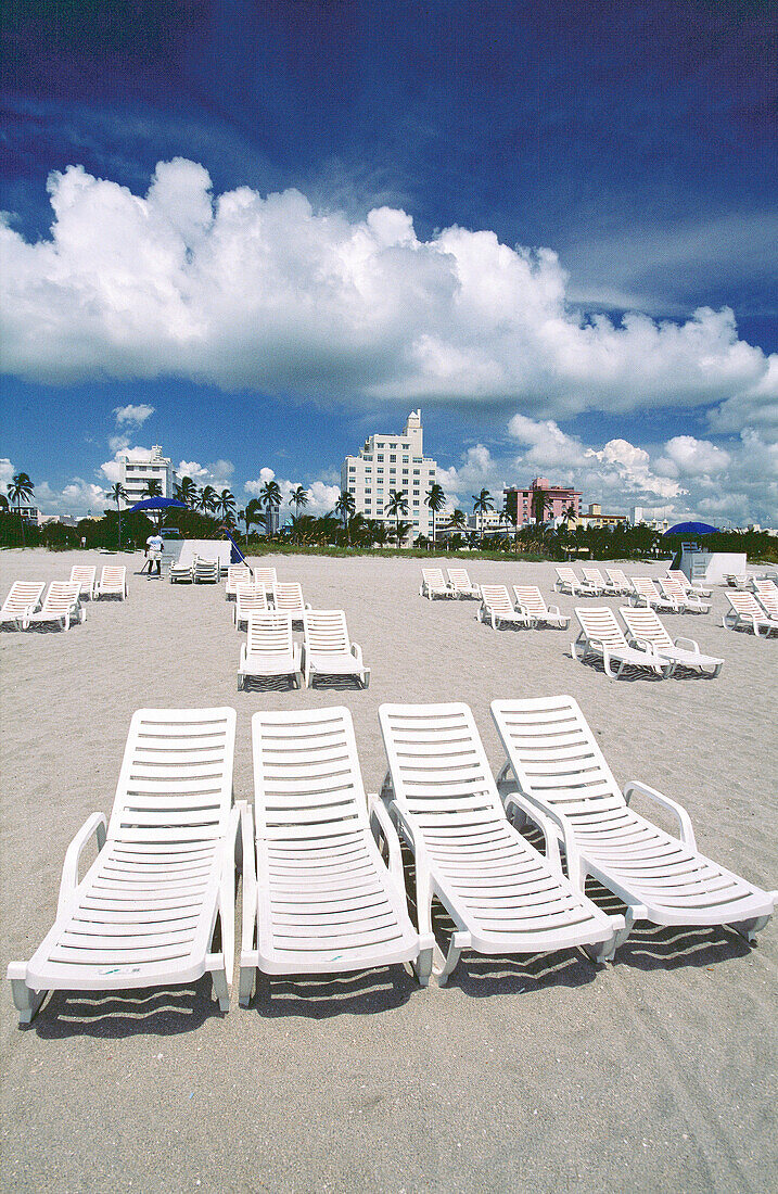 Empty beach chairs, Miami beach, Fl, USA