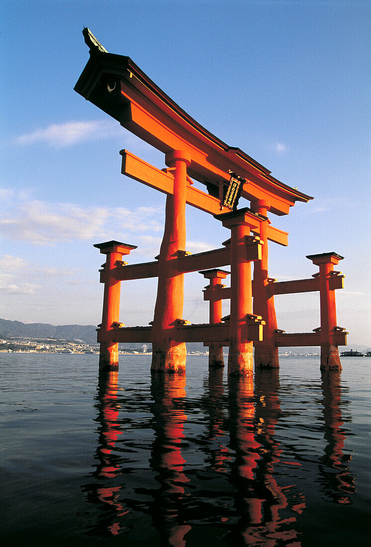 Itsukushima Torii (temple gate) in the sea. Miyajima island. Japan