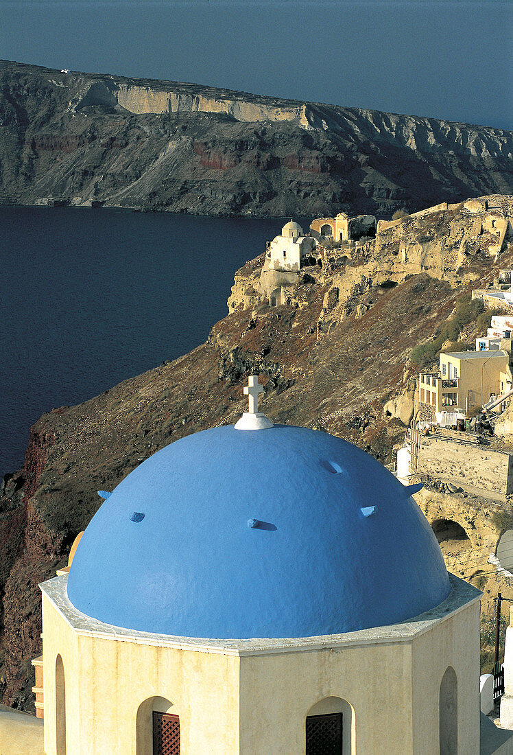 Blue church cupola. Santorini. Greece