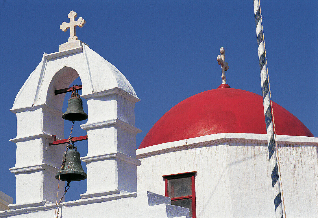 Bell gable and cupola. Mykonos. Greece