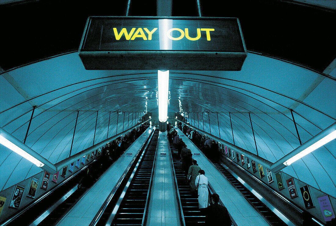 Subway escalators. London. England