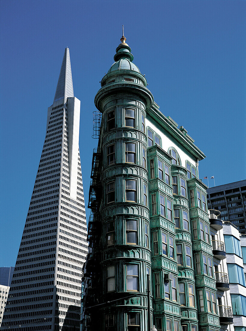 Columbus Tower and Transamerica Building. San Francisco. California. USA