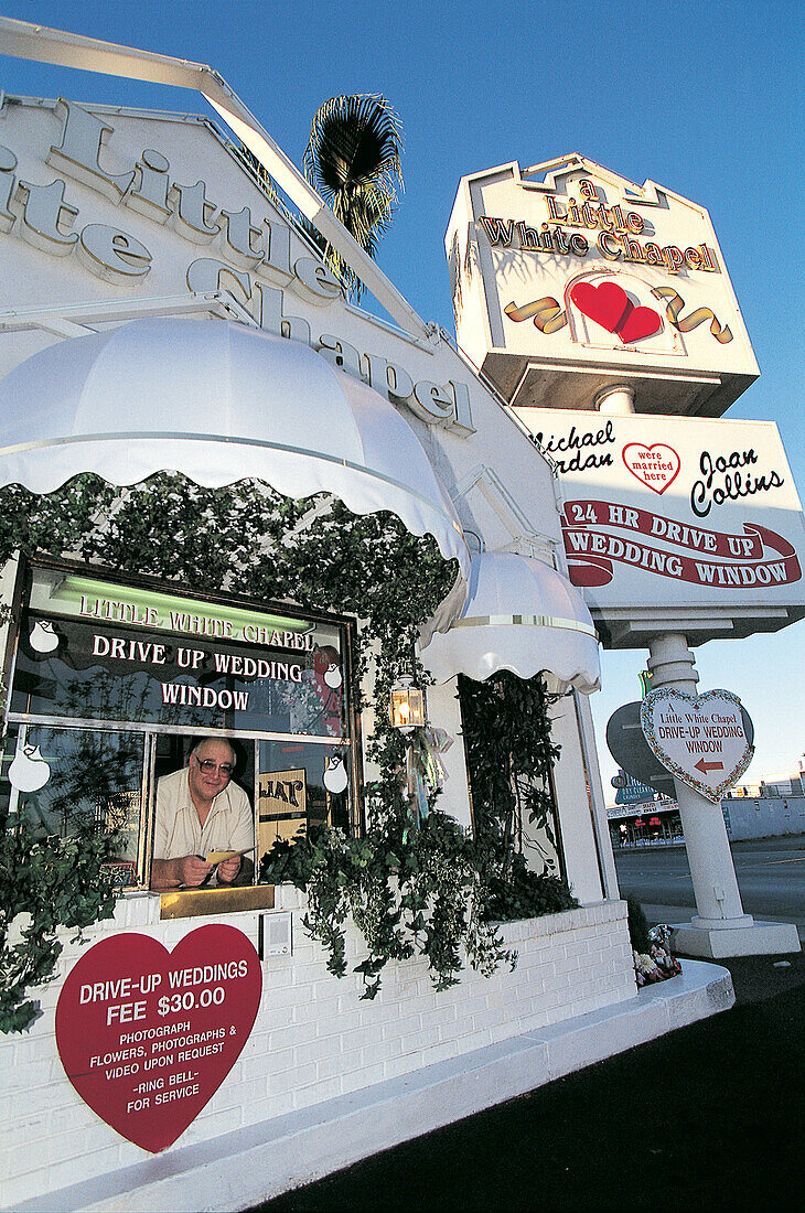 Wedding window at Little White Chapel. Las Vegas. USA