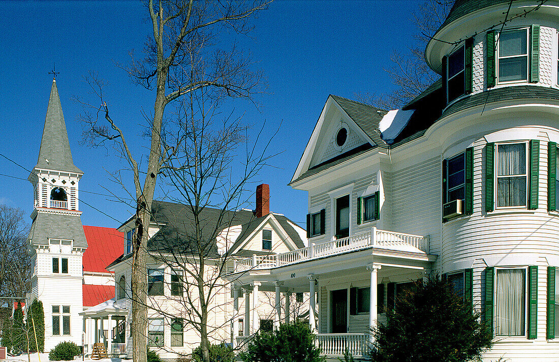 Maine village in winter. New England. USA