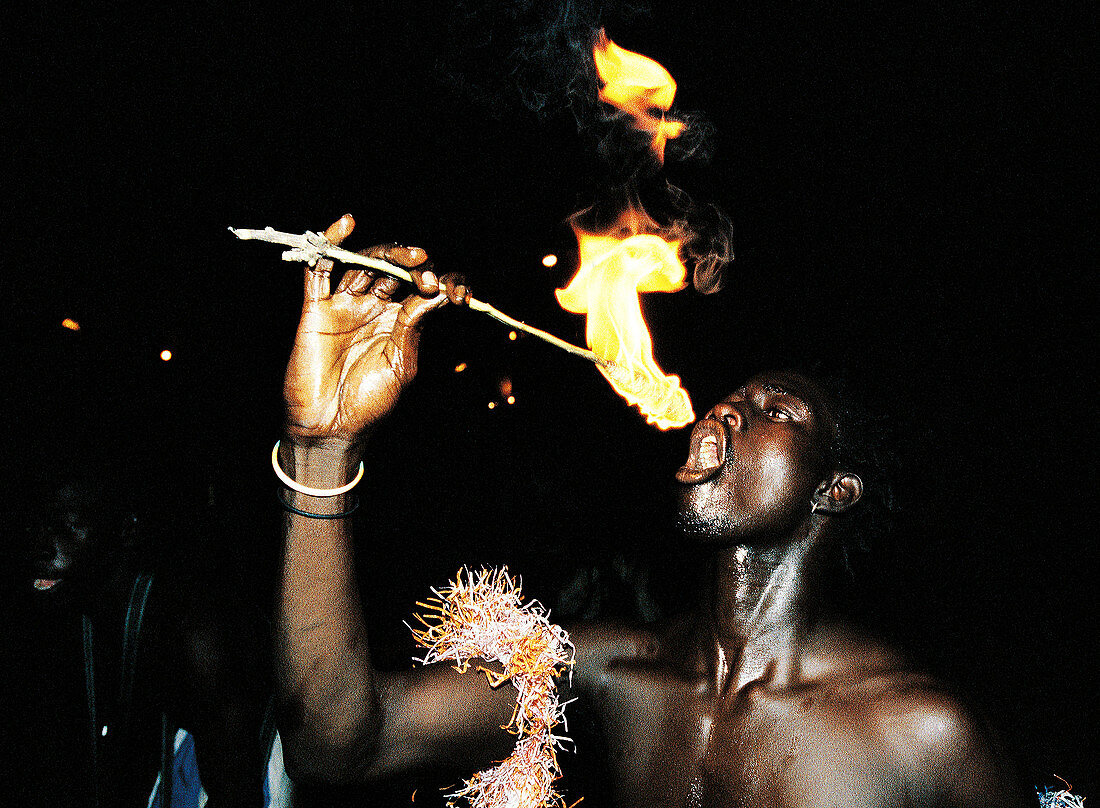 Fire dance at night, Saly, Senegal