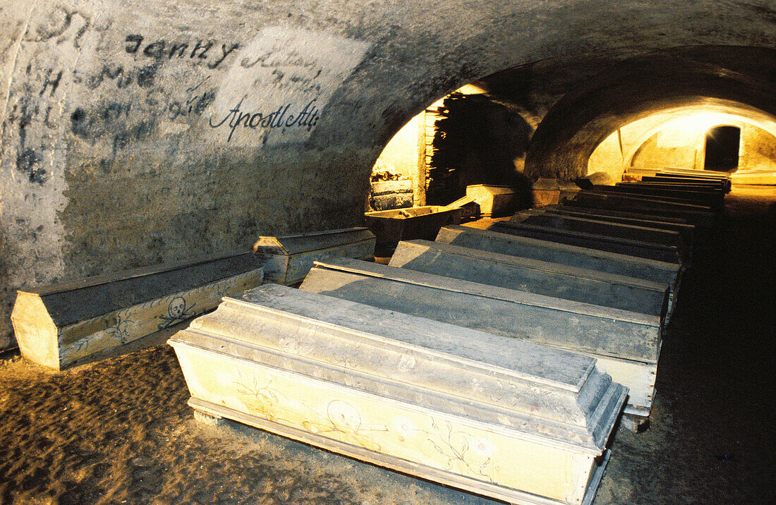 Coffins in the St. Michael s church crypt. Vienna. Austria