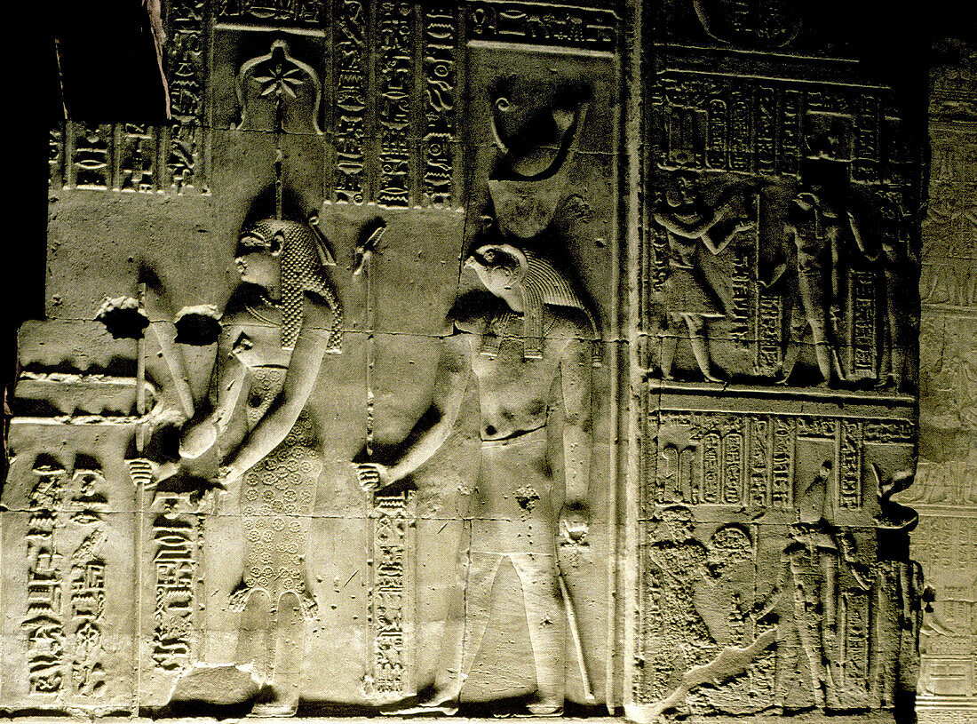 Relief at Kom Ombo temple at night. Egypt
