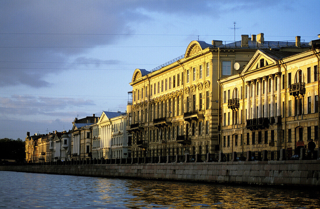 Facades of wealthy classical mansions on canal. St. Petersburg. Russia