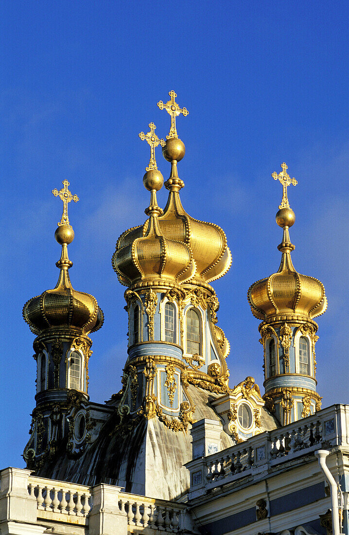 Detail of Catherine Palace church bulb belfries. Pushkin. St. Petersburg. Russia