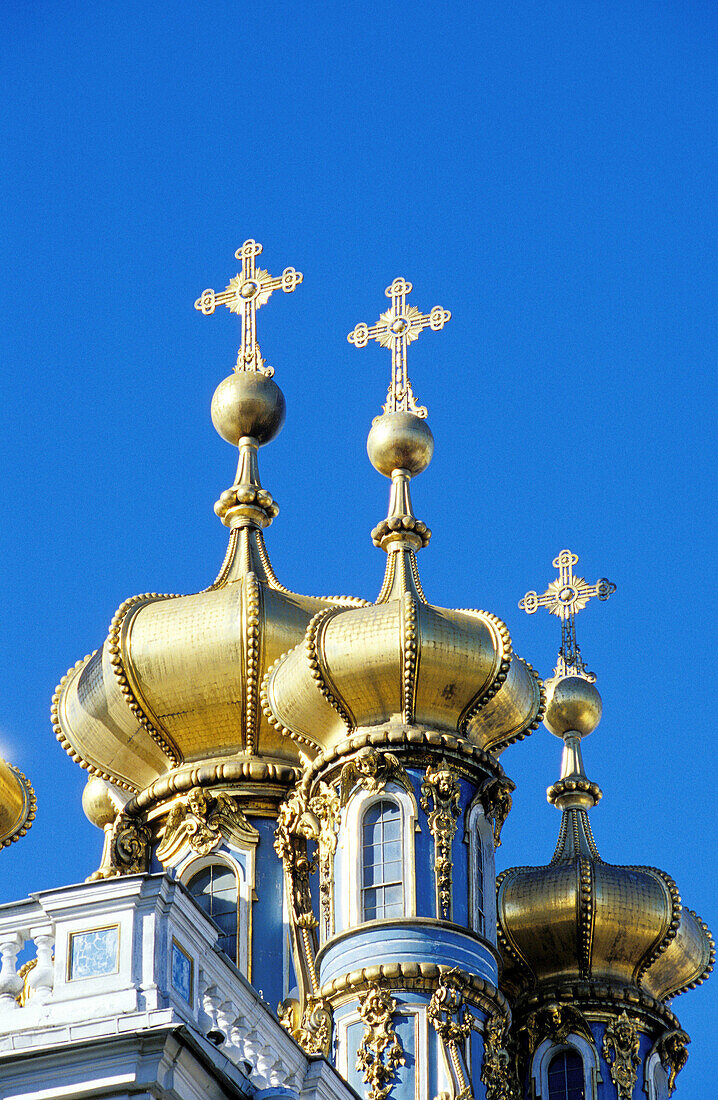 Detail of Catherine Palace church bulb belfries. Pushkin. St. Petersburg. Russia