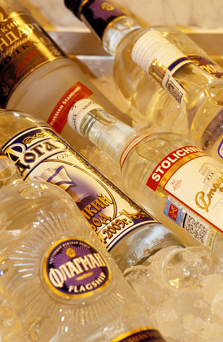 Vodka bottles in restaurant. St. Petersburg. Russia