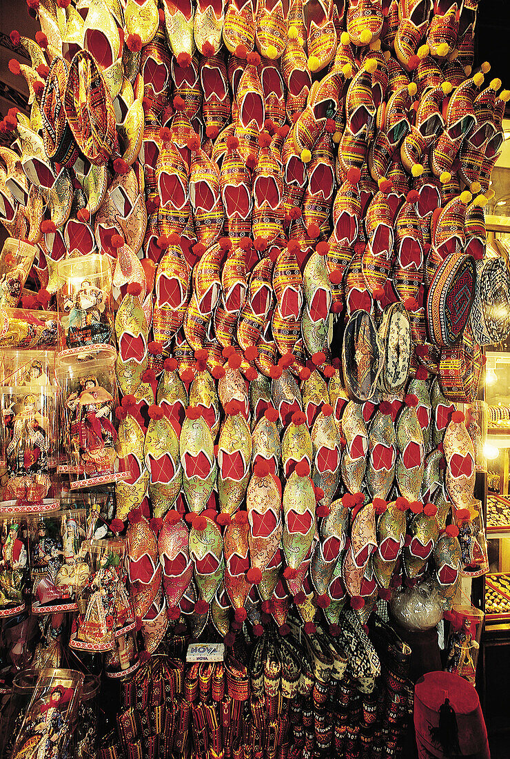 Turkish slippers stand at Grand Bazaar. Istanbul. Turkey