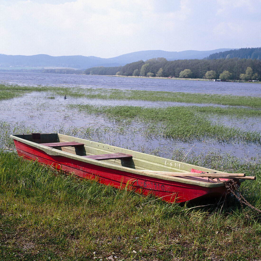 Boat on shore. Moldaustausee. Czech Republic