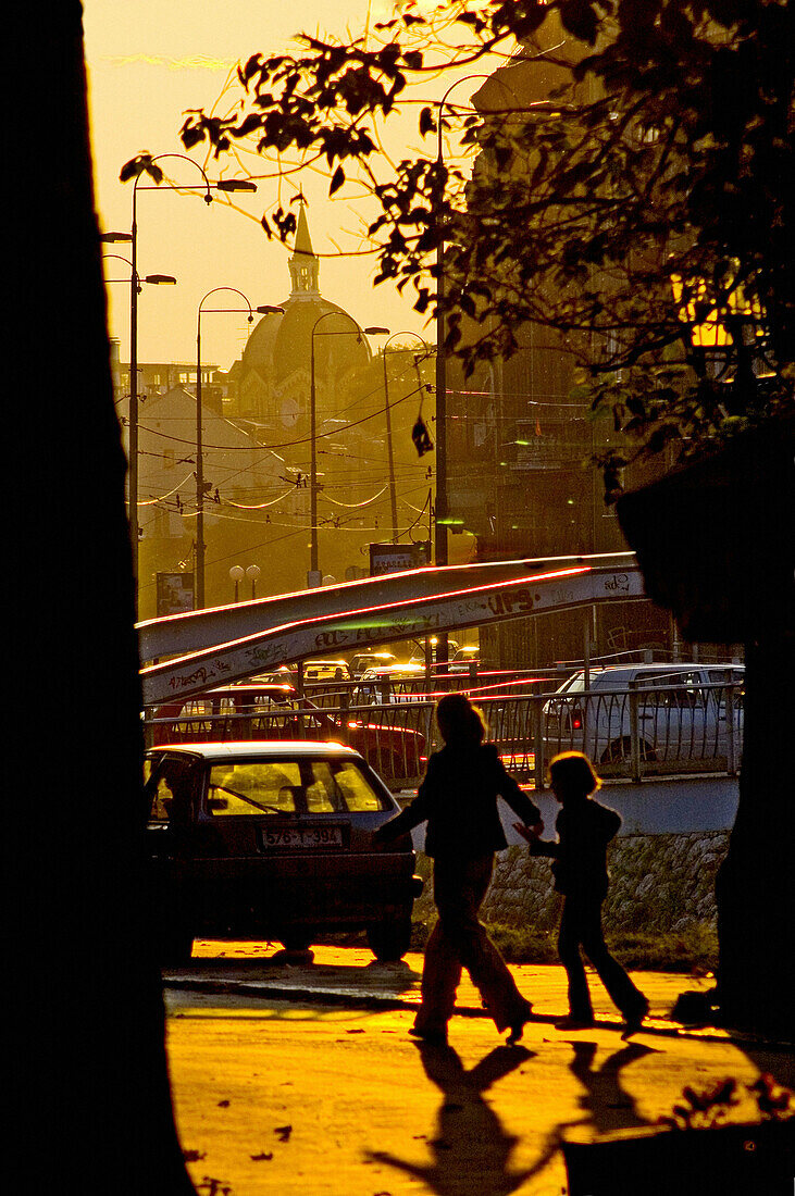 Bosnia-Hercegovina, Sarajevo, sunset by Miljacka River