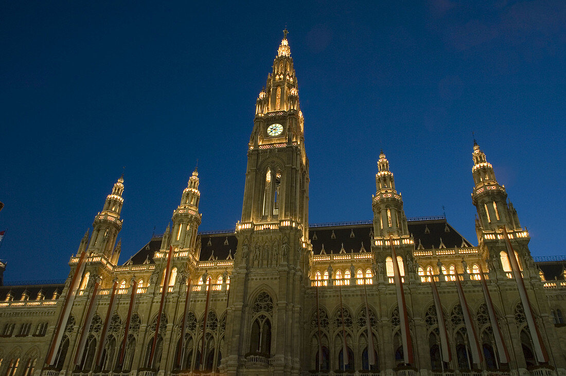 Austria, Vienna, city hall at dusk