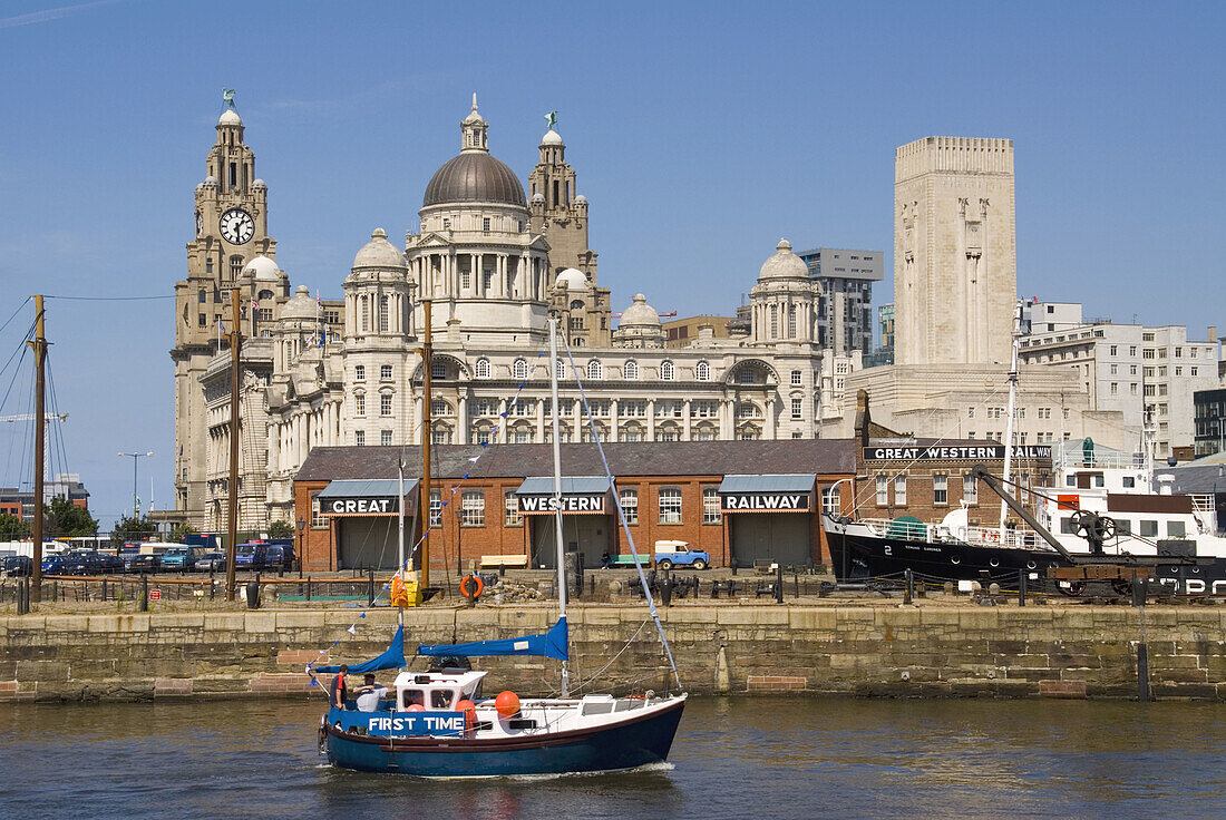 Europe, UK, England, Liverpool, Merseyside docks skyline