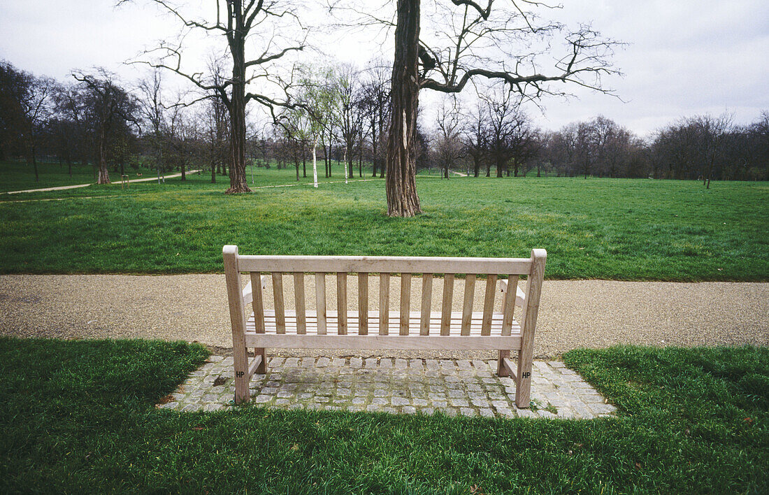Empty bench. Hyde Park. London. England