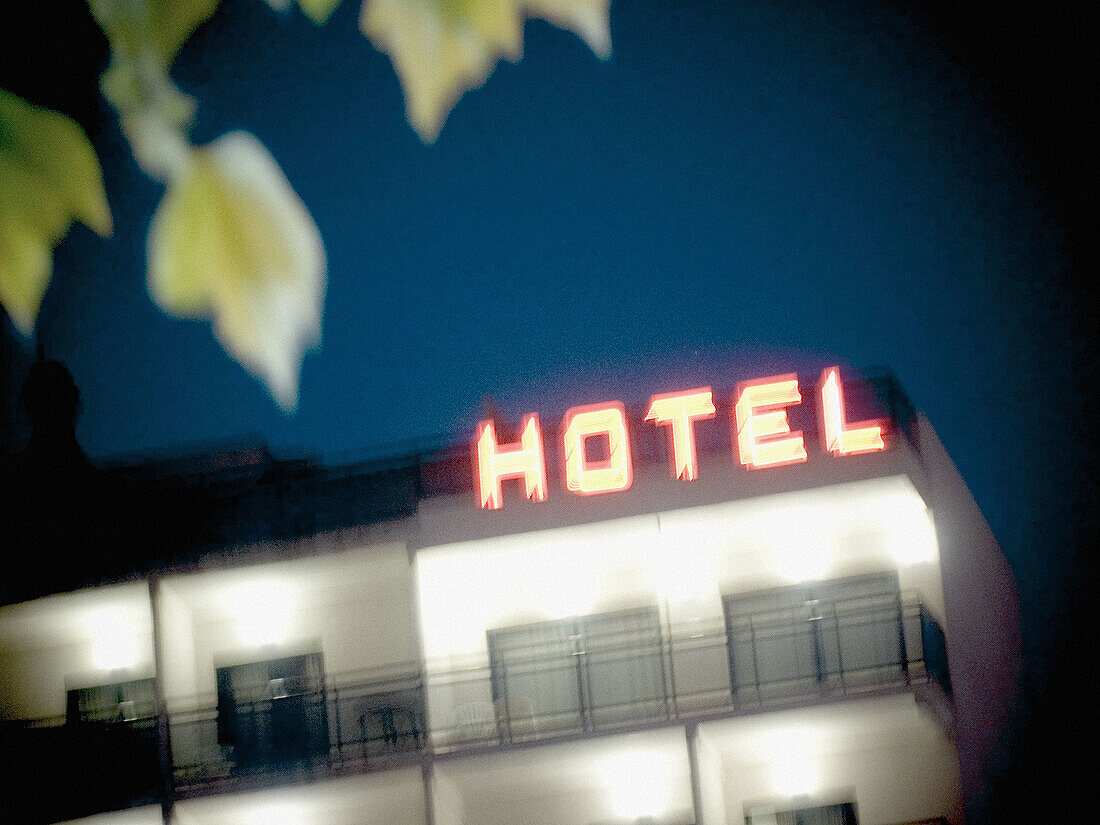 Hotel at night, Benidorm, Alicante Province, Spain