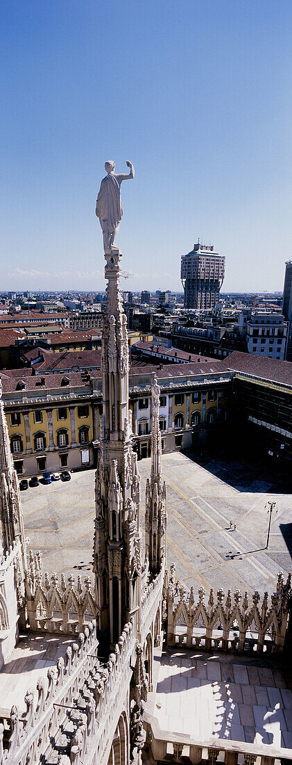 Cathedral and Royal Palace as seen from the Duomo. Milan. Italy.