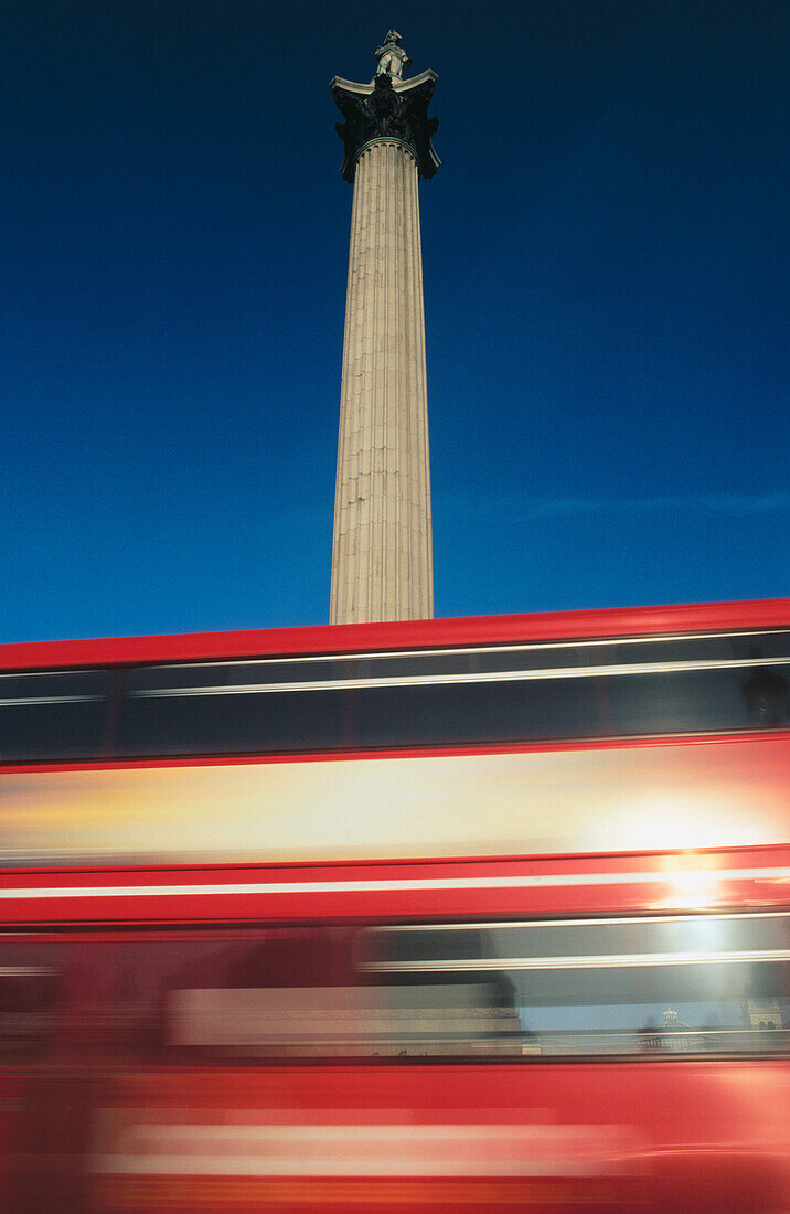 Bus in front of Nelson s Column. London. England