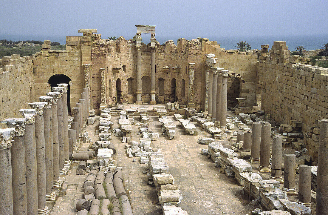 Lybia: Leptis Magna was enlarged and embellished by Septimius Severus, who was born there and later became emperor. It was one of the most beautiful cities of the Roman Empire, with its imposing public monuments, harbour, market-place, storehouses...