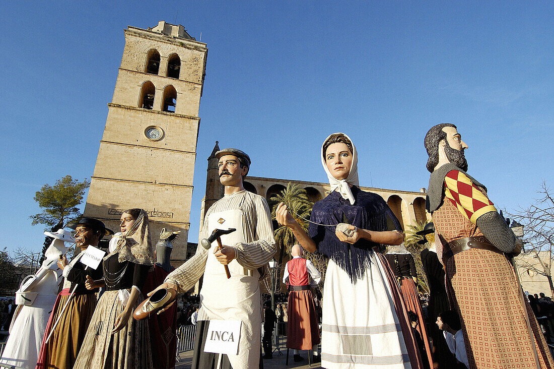 Giants meeting for local traditional festival. Muro. Majorca, Balearic Islands. Spain