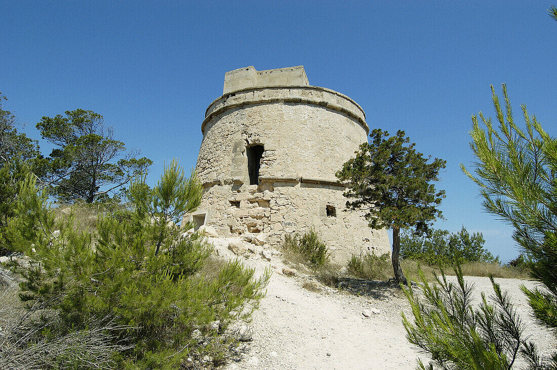 Tower dating 18th century. Portinatx. Ibiza, Balearic Islands. Spain