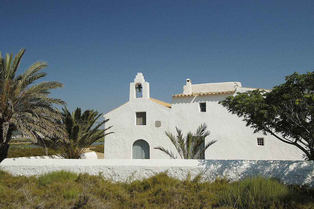 Church dating 18th century at Sant Francesc de l Estany. Ibiza, Balearic Islands. Spain