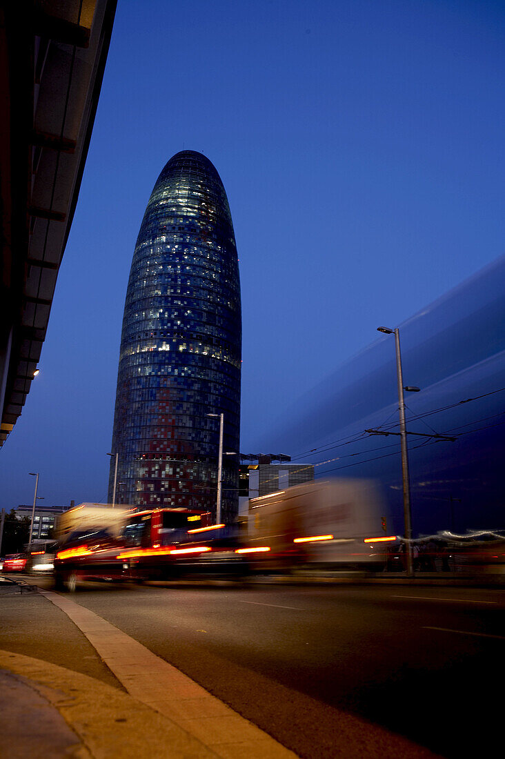 Jean Nouvel s Agbar Tower at nigth, Barcelona. Catalonia, Spain