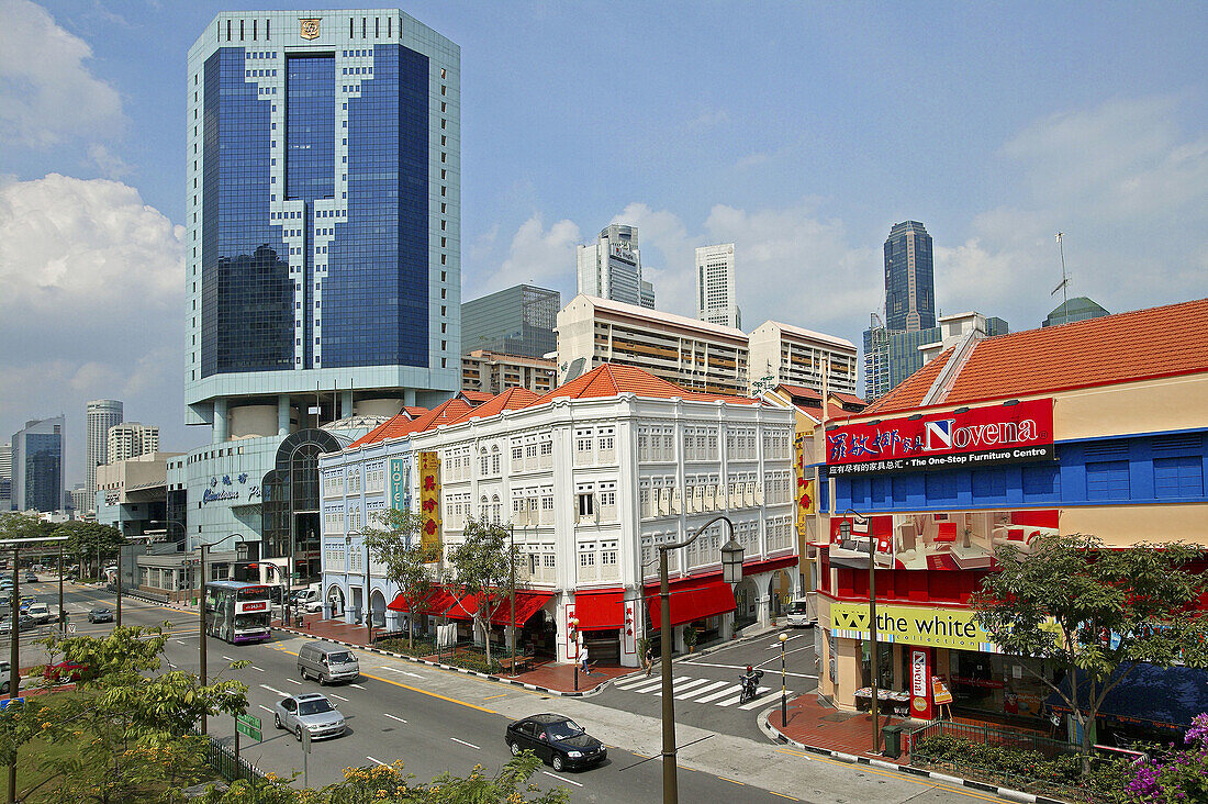 China Town, view of New Bridge Road. Singapore.